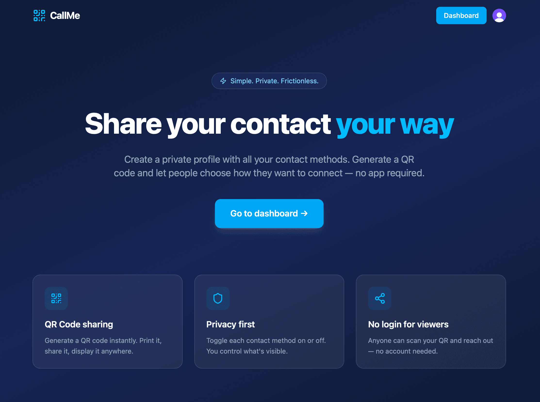 CallMe landing page
